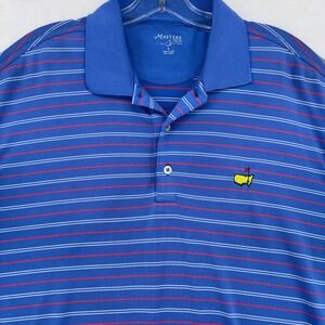 Masters Tech Mens Golf Polo Shirt Blue Striped Performance Short Sleeve Large